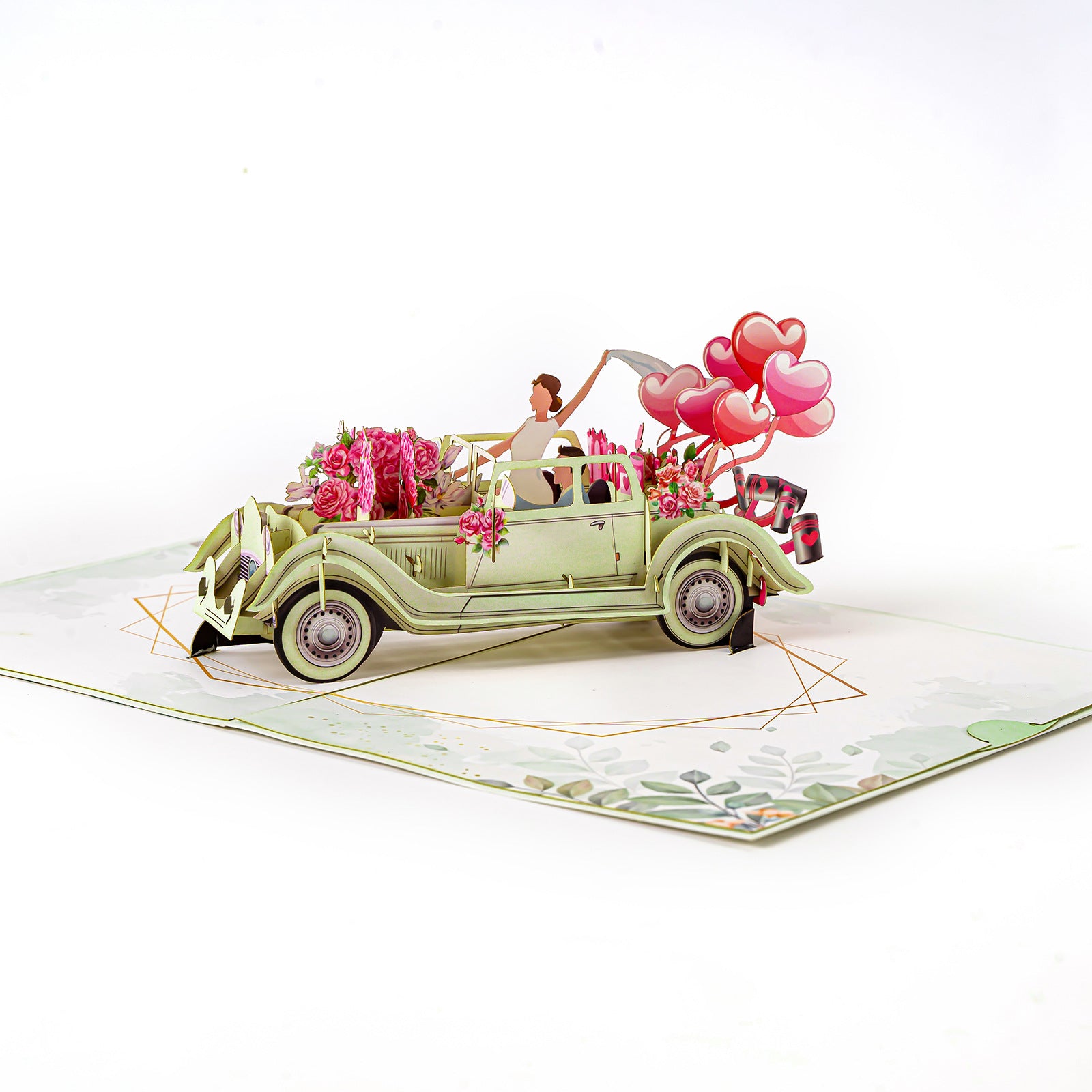 Wedding Invitation Card – 3D Pop-up Folding Card Featuring Sports Car, Hot Air Balloon, Happy Married Greeting Card