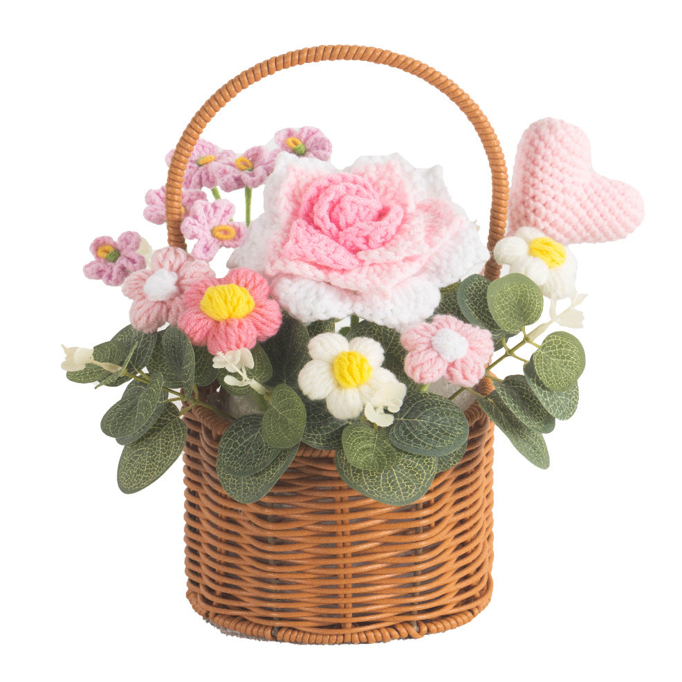 Crochet Rose Bouquet and Basket – Handmade Knitted Artificial Flowers