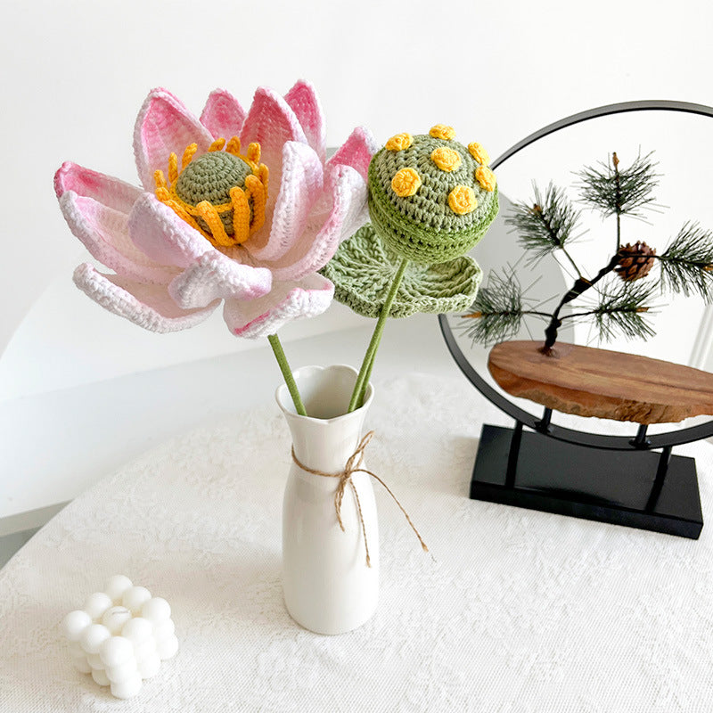 Handmade Crocheted Artificial Flowers—Everlasting  Lotus and Peony Bouquet