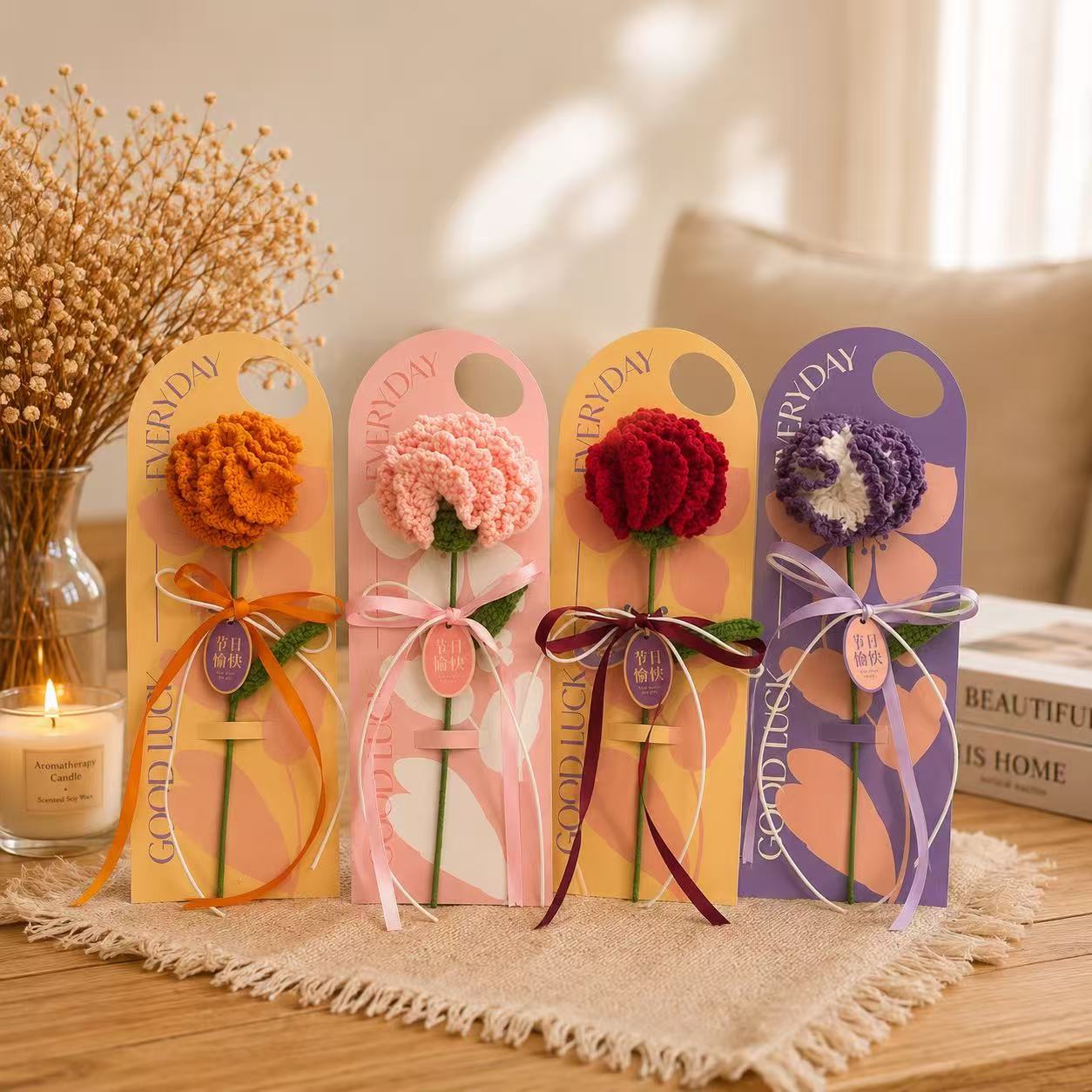 Crocheted Floral Arrangements,  Smiling Sunflowers, Roses, Carnations, Tulips Artificial Decorative Flowers for the Living Room
