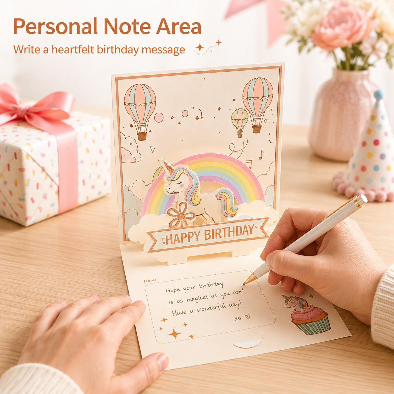 Wholesale Cute & Minimalist 3D Pop-Up Happy Birthday Card Featuring Unicorn Dinosaur Animal / Cartoon/ Flowers Patterns with Envelope