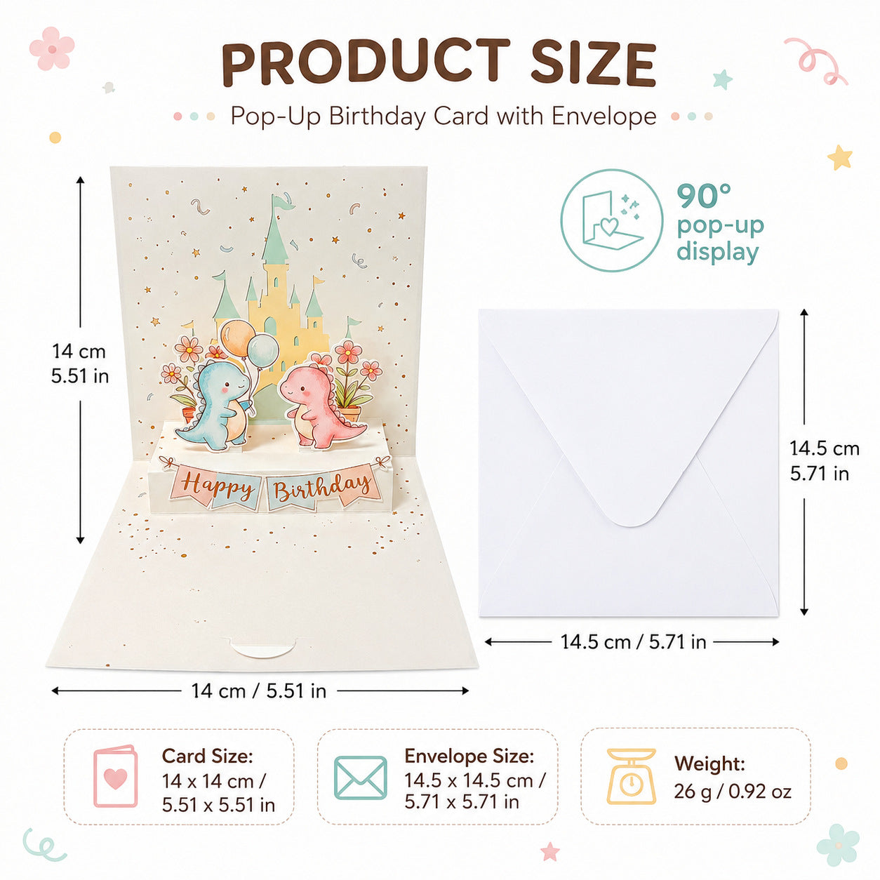 Wholesale Cute & Minimalist 3D Pop-Up Happy Birthday Card Featuring Unicorn Dinosaur Animal / Cartoon/ Flowers Patterns with Envelope
