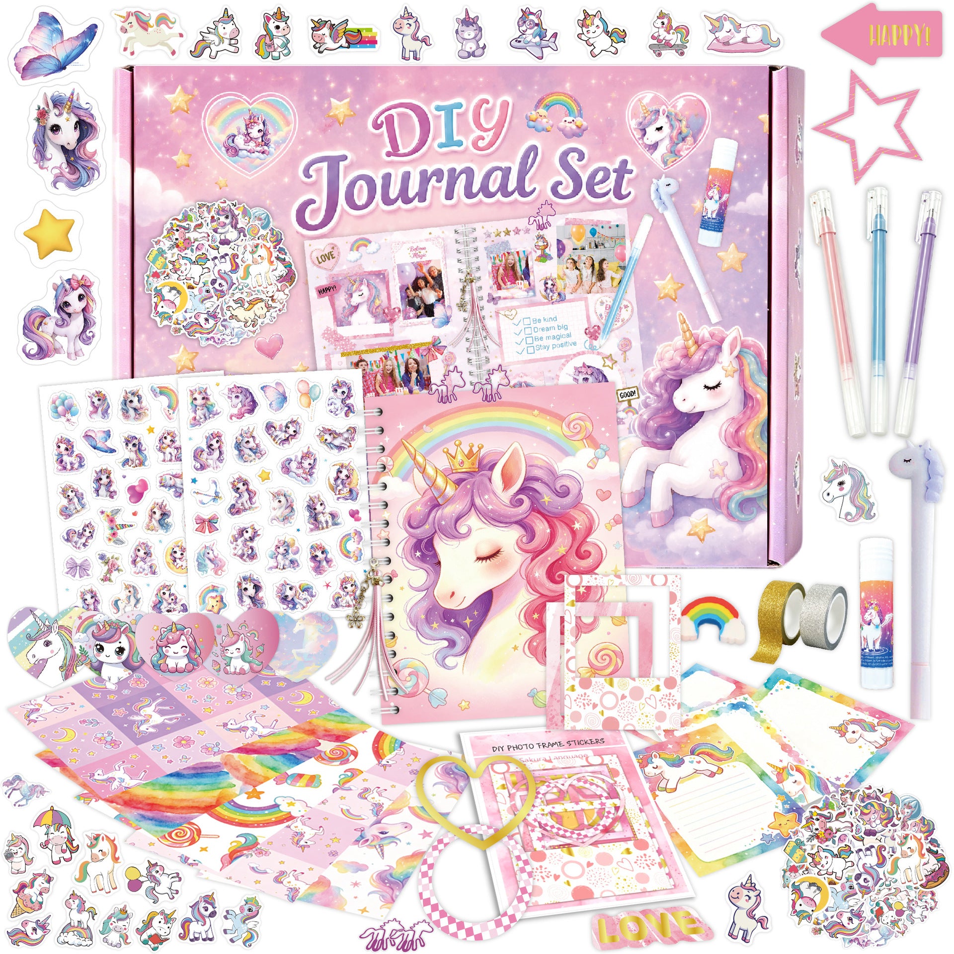 DIY Unicorn & Rainbow Scrapbook Diary Set – Purple Kit for Kids (Ages 4+) – Gift