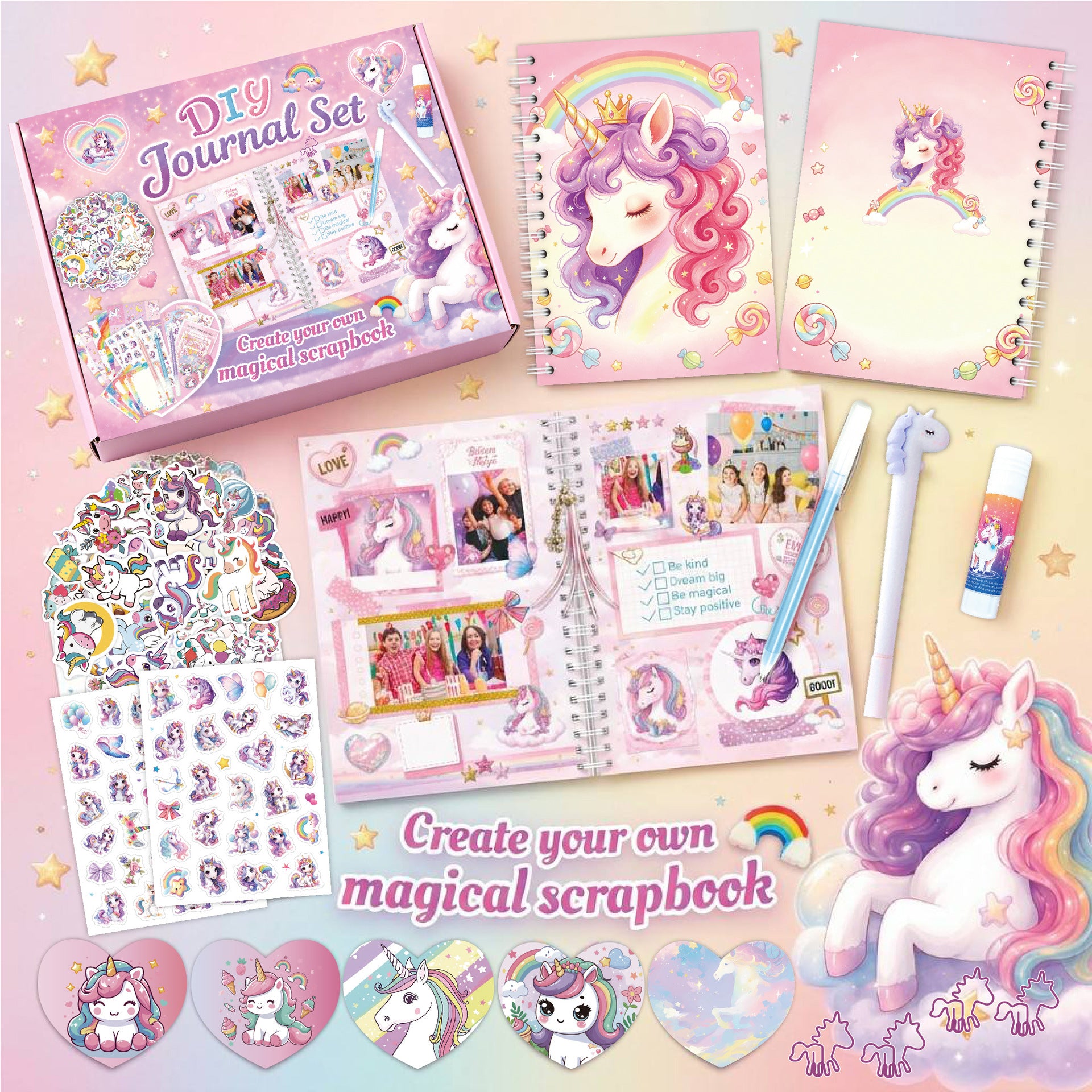 DIY Unicorn & Rainbow Scrapbook Diary Set – Purple Kit for Kids (Ages 4+) – Gift