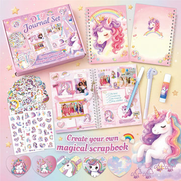 DIY Unicorn & Rainbow Scrapbook Diary Set – Purple Kit for Kids (Ages 4+) – Gift