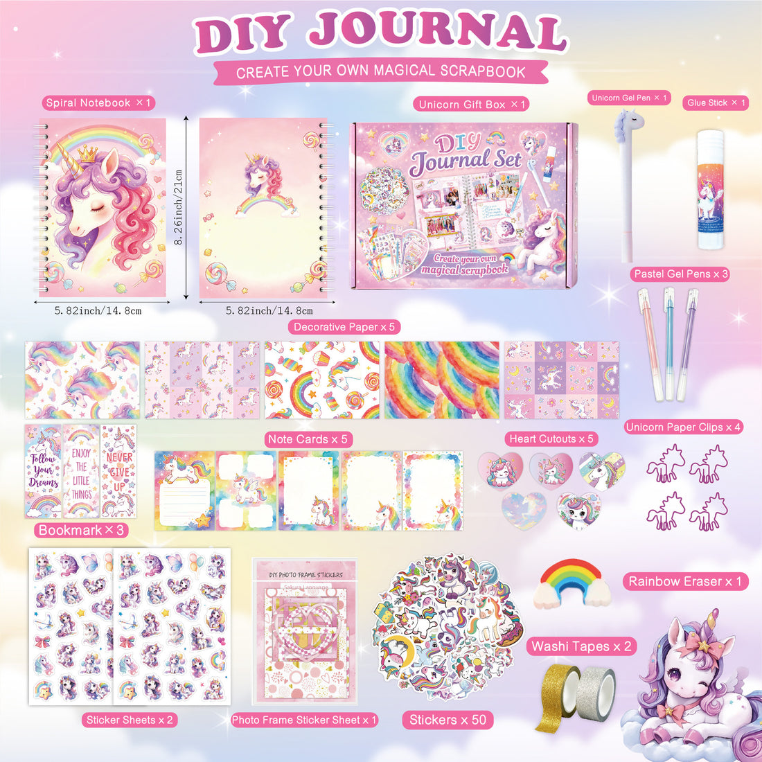 DIY Unicorn & Rainbow Scrapbook Diary Set – Purple Kit for Kids (Ages 4+) – Gift
