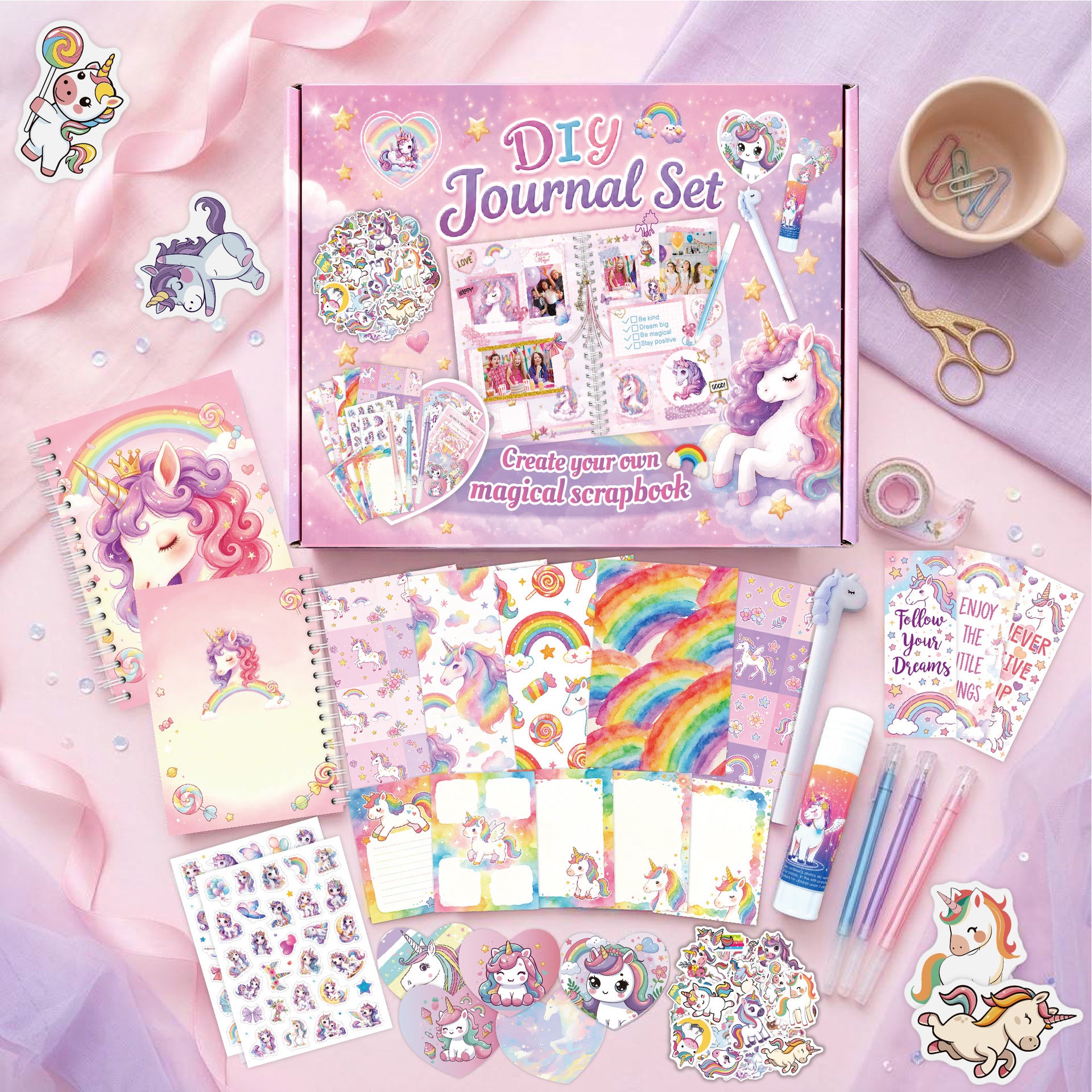 DIY Unicorn & Rainbow Scrapbook Diary Set – Purple Kit for Kids (Ages 4+) – Gift