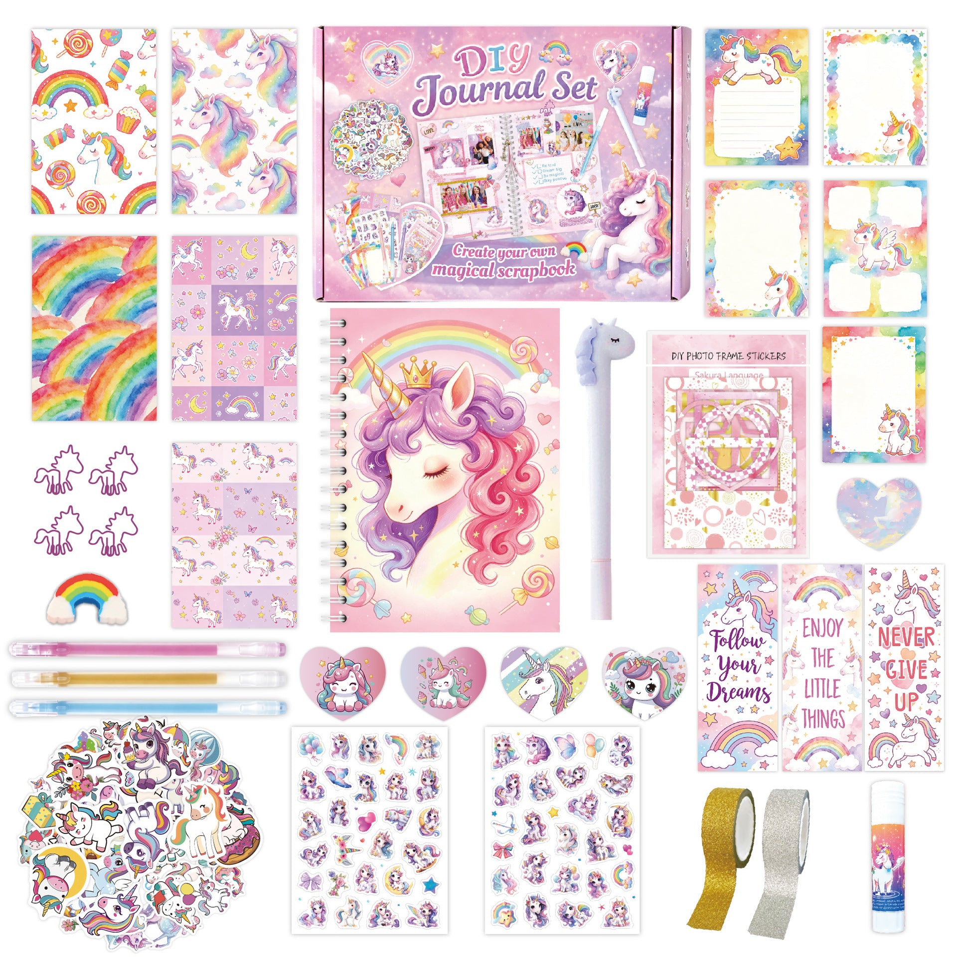 DIY Unicorn & Rainbow Scrapbook Diary Set – Purple Kit for Kids (Ages 4+) – Gift