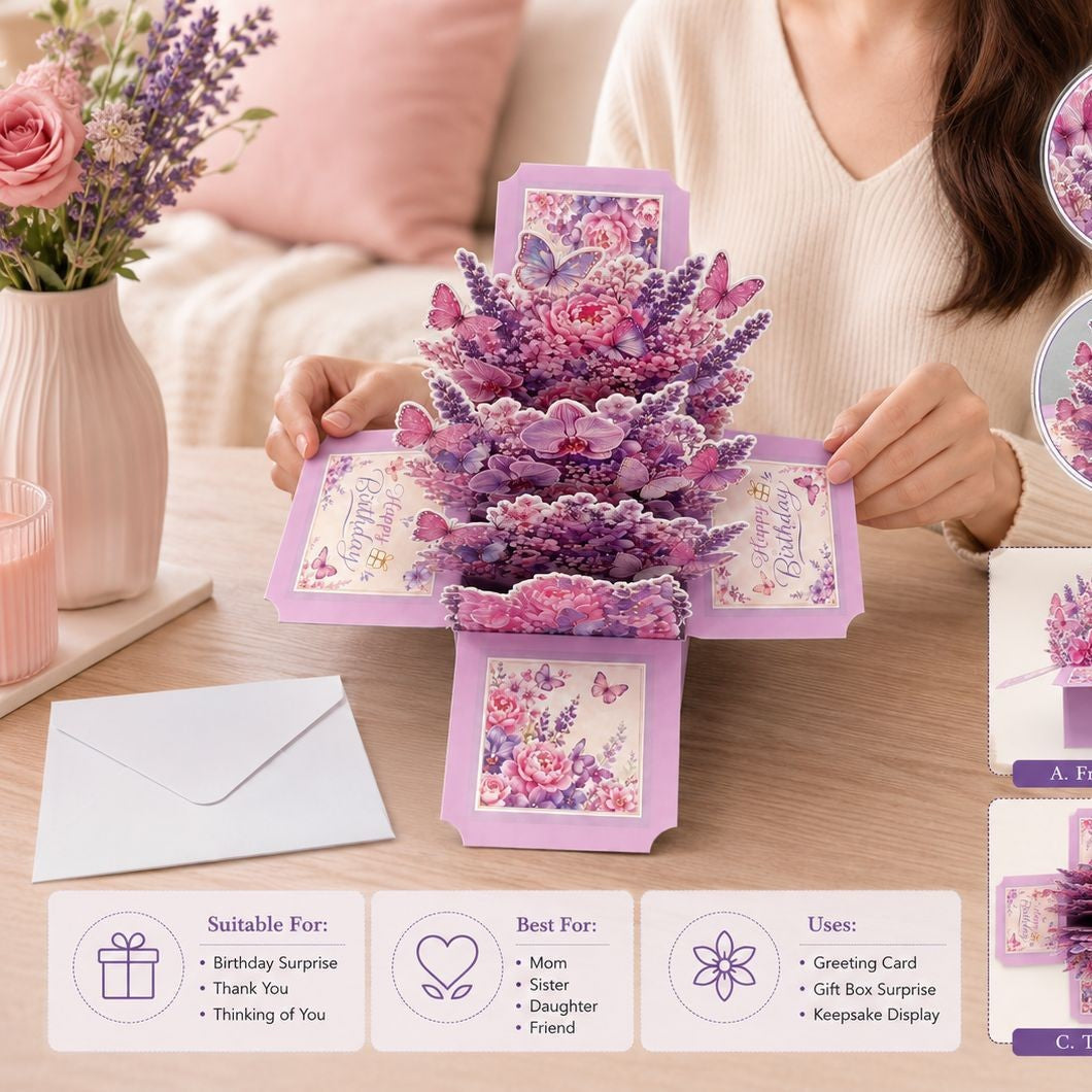 Delicate Butterfly Layered Floral Cards for Girlfriend/ Wife/ Girl, Women Birthday Card