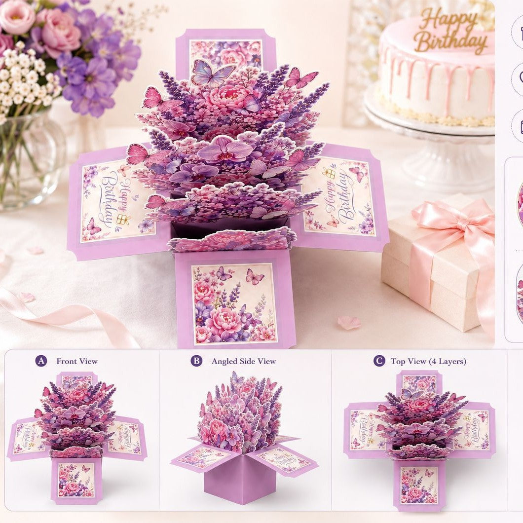 Delicate Butterfly Layered Floral Cards for Girlfriend/ Wife/ Girl, Women Birthday Card