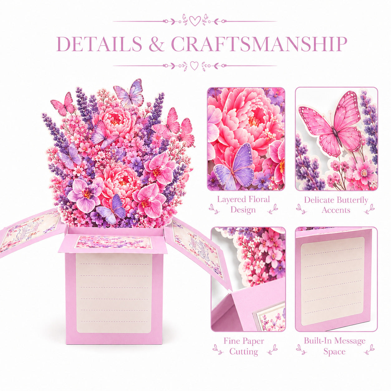 Delicate Butterfly Layered Floral Cards for Girlfriend/ Wife/ Girl, Women Birthday Card
