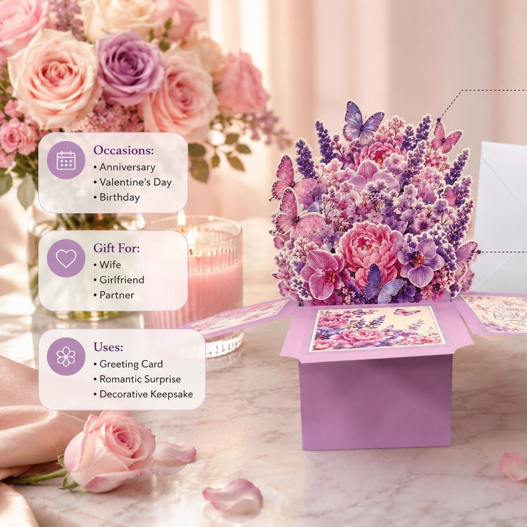 Delicate Butterfly Layered Floral Cards for Girlfriend/ Wife/ Girl, Women Birthday Card