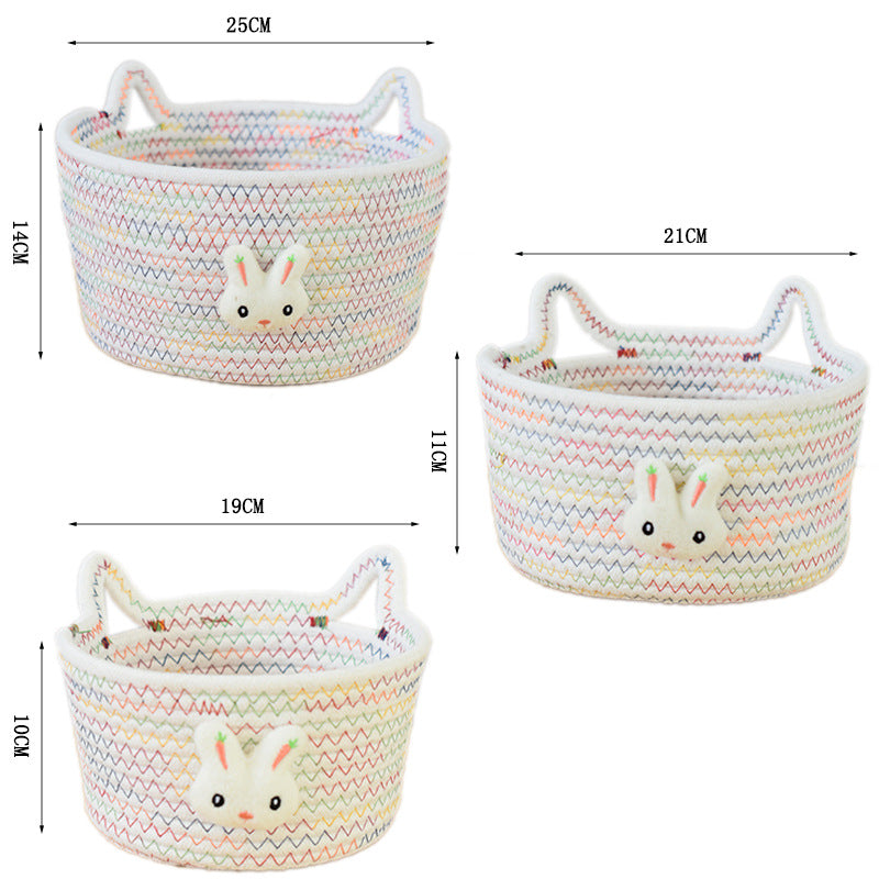 Desktop Cat Ear Storage Basket for Girl/Kids/Her, Handmade Woven Storage Basket, Living Room Key Cotton Rope Cartoon Storage Basket.