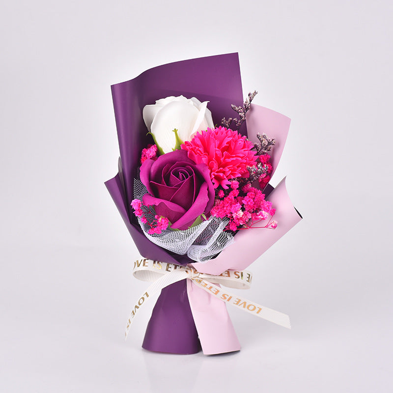 Everlasting Soap Flower Bouquet with Rose & Carnation | Handmade Preserved Flower Gift for Mother, Teacher, Birthday & Loved Ones