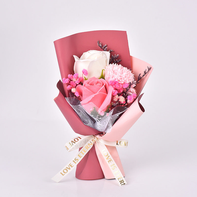 Everlasting Soap Flower Bouquet with Rose & Carnation | Handmade Preserved Flower Gift for Mother, Teacher, Birthday & Loved Ones