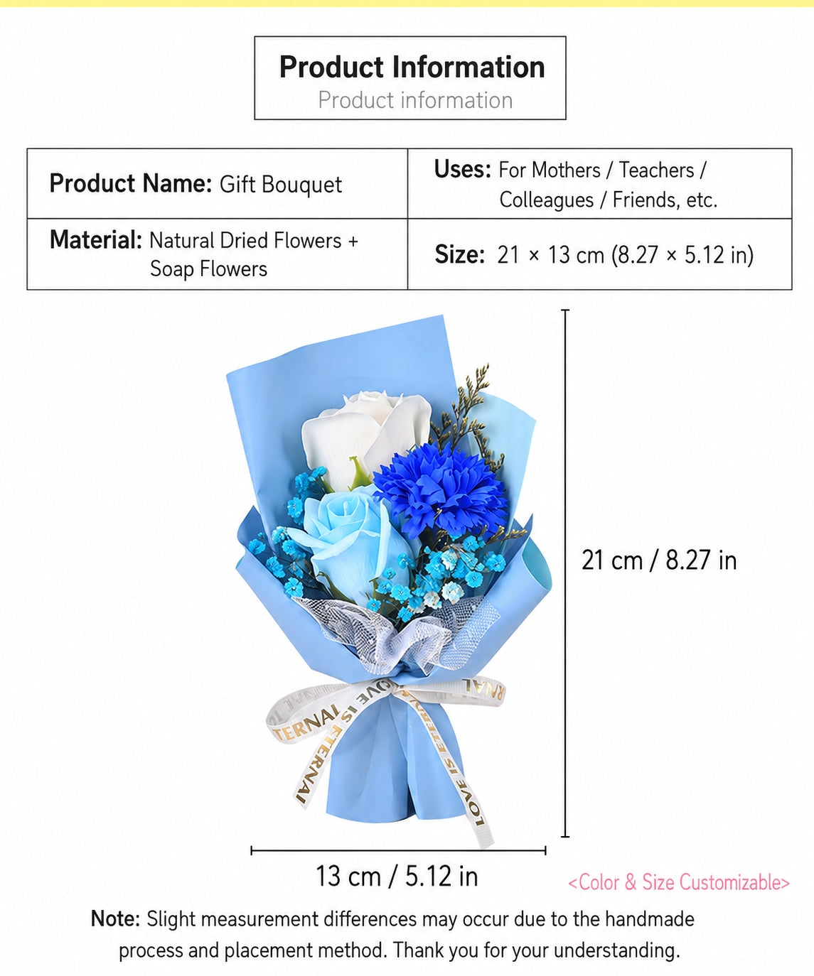 Everlasting Soap Flower Bouquet with Rose & Carnation | Handmade Preserved Flower Gift for Mother, Teacher, Birthday & Loved Ones