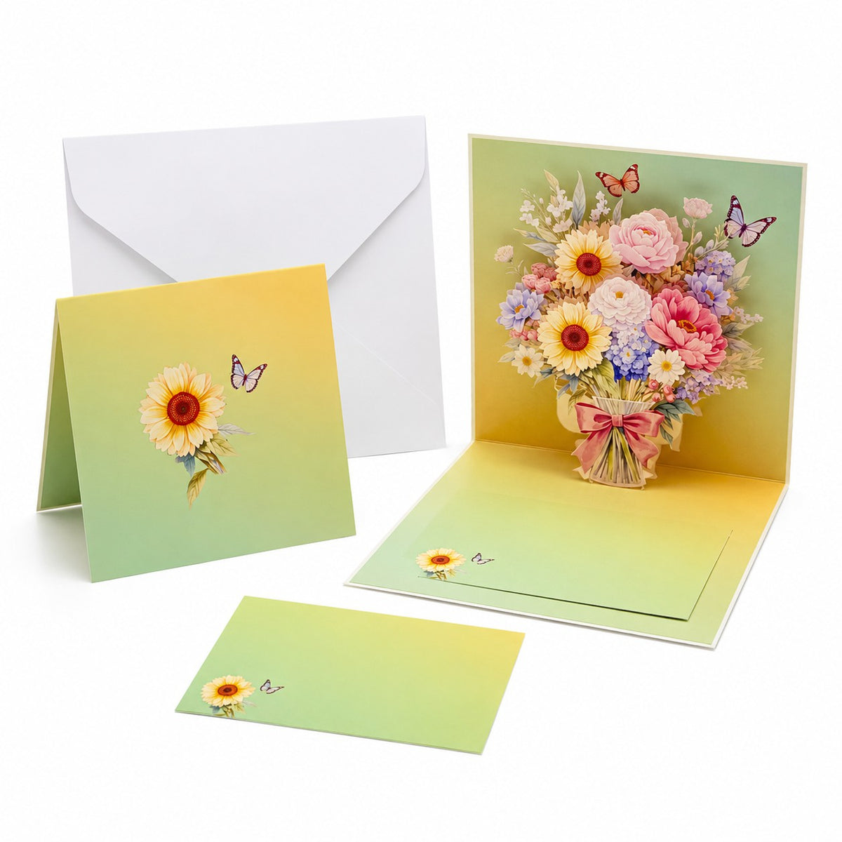 3D Floral Bouquet Pop-Up Greeting Cards Set (4-Pack)