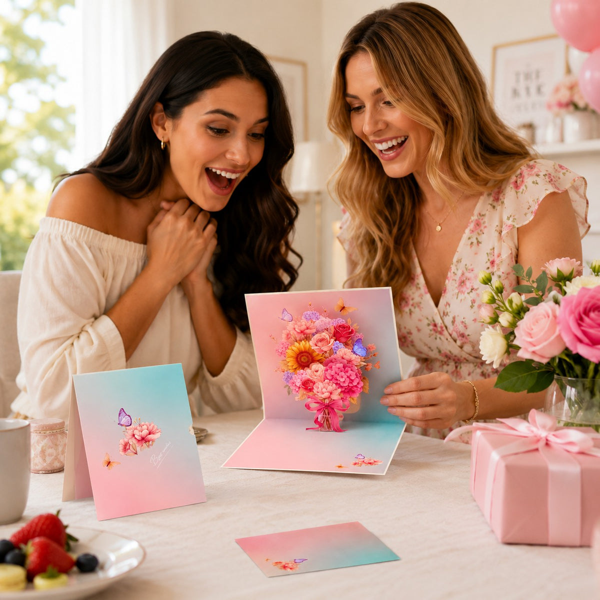 3D Floral Bouquet Pop-Up Greeting Cards Set (4-Pack)