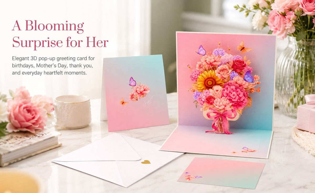 3D Floral Bouquet Pop-Up Greeting Cards Set (4-Pack)
