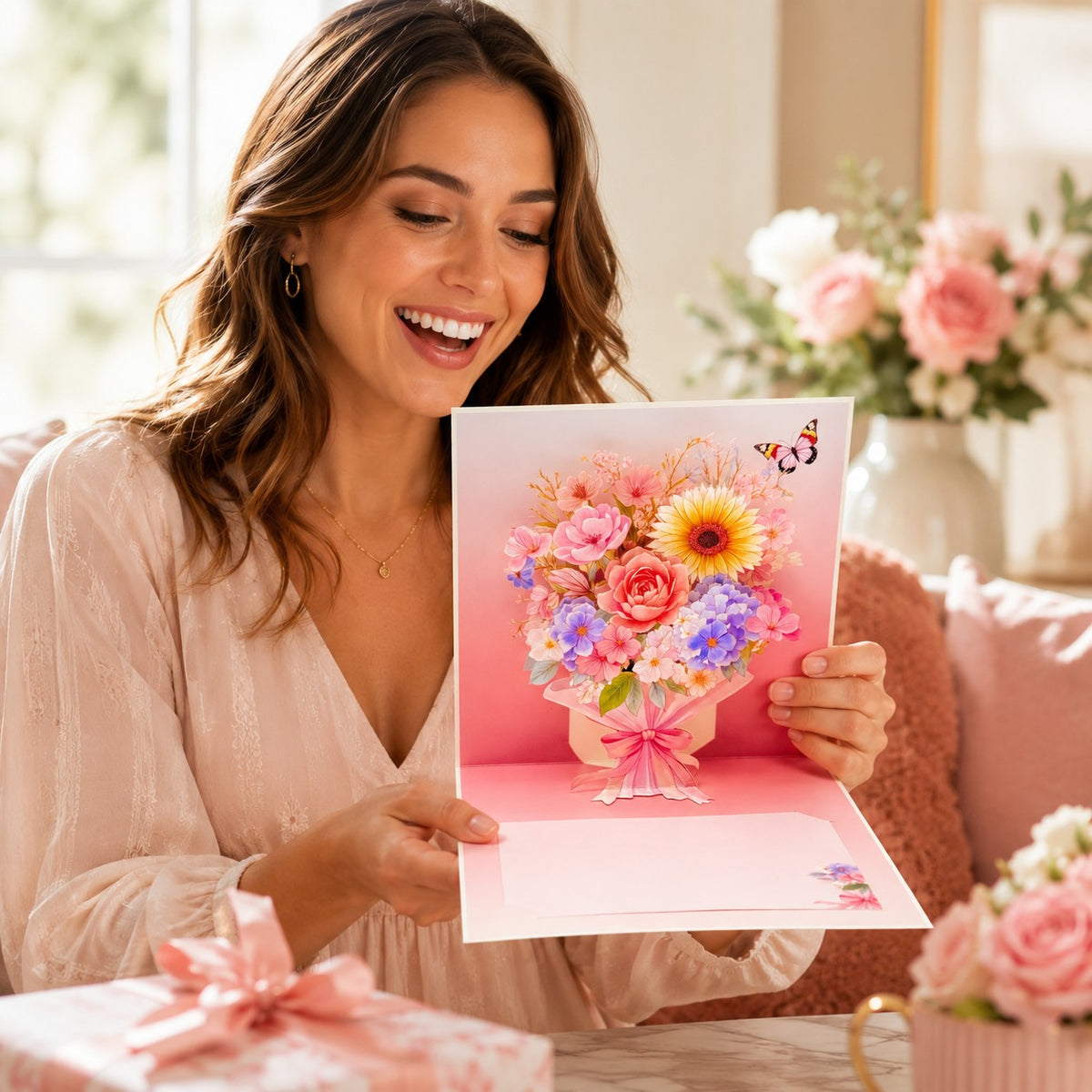 3D Floral Bouquet Pop-Up Greeting Cards Set (4-Pack)