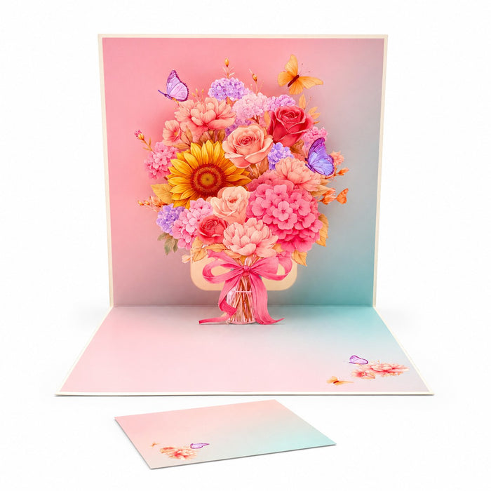 Pink Blue Butterfly Floral 3D Pop-Up Card Set