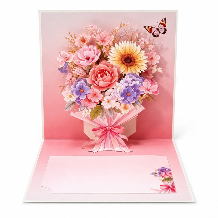 Pink Floral Bouquet 3D Pop-Up Greeting Card
