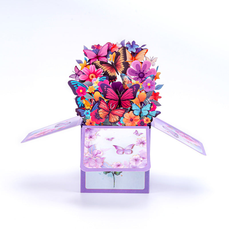 3D Pop Up Purple Butterflies/ Flowers/ Balloon Greeting Cards for Women/ Girls/ Girlfriend