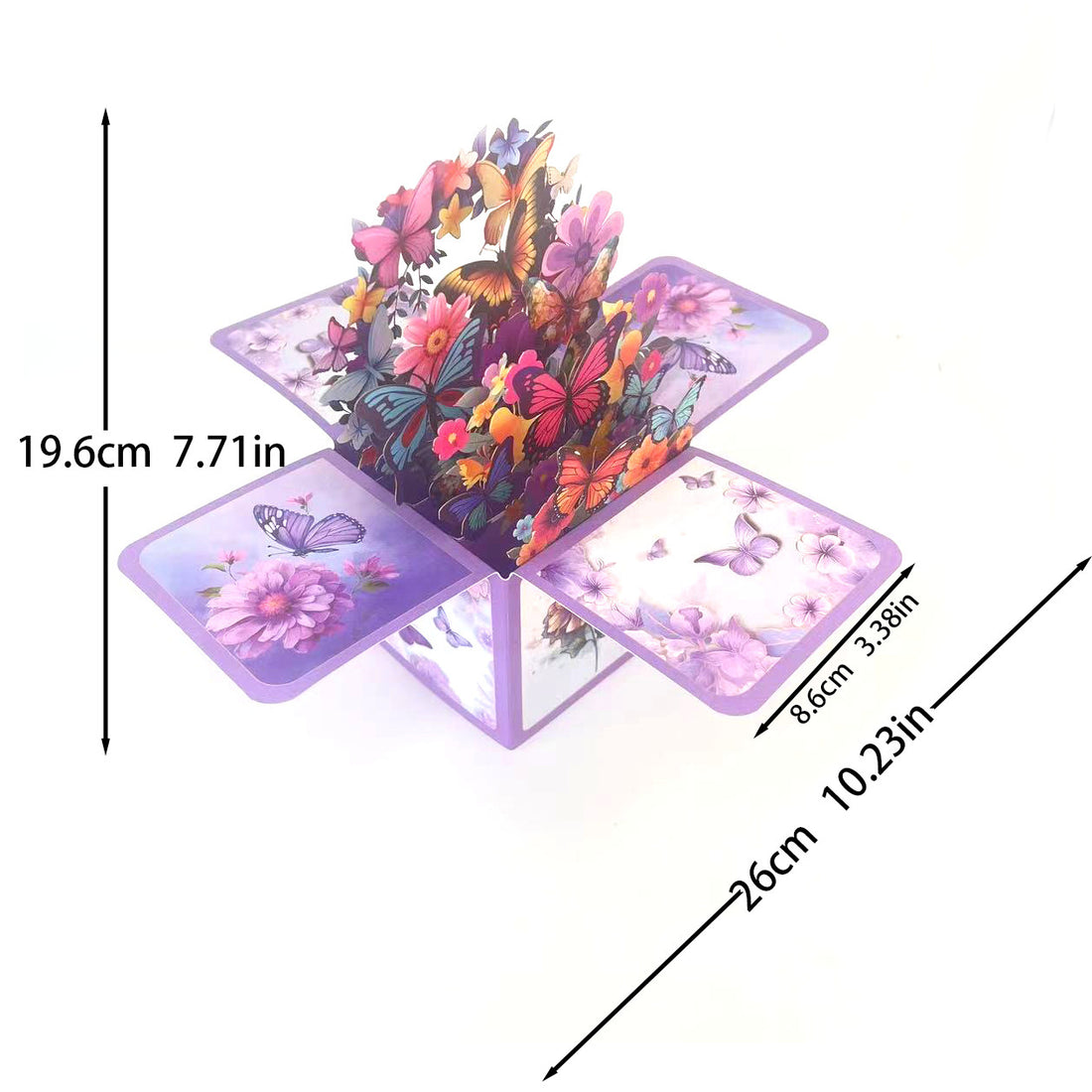 3D Pop Up Purple Butterflies/ Flowers/ Balloon Greeting Cards for Women/ Girls/ Girlfriend