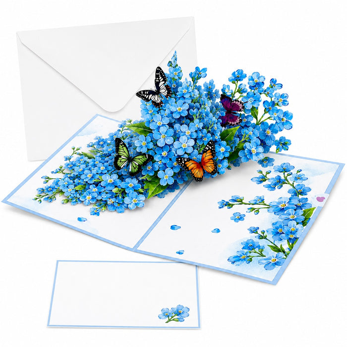 Blue Forget-Me-Not Butterfly 3D Pop-Up Flower Card