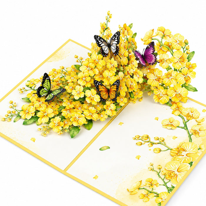 Yellow Forget-Me-Not Butterfly 3D Pop-Up Flower Card