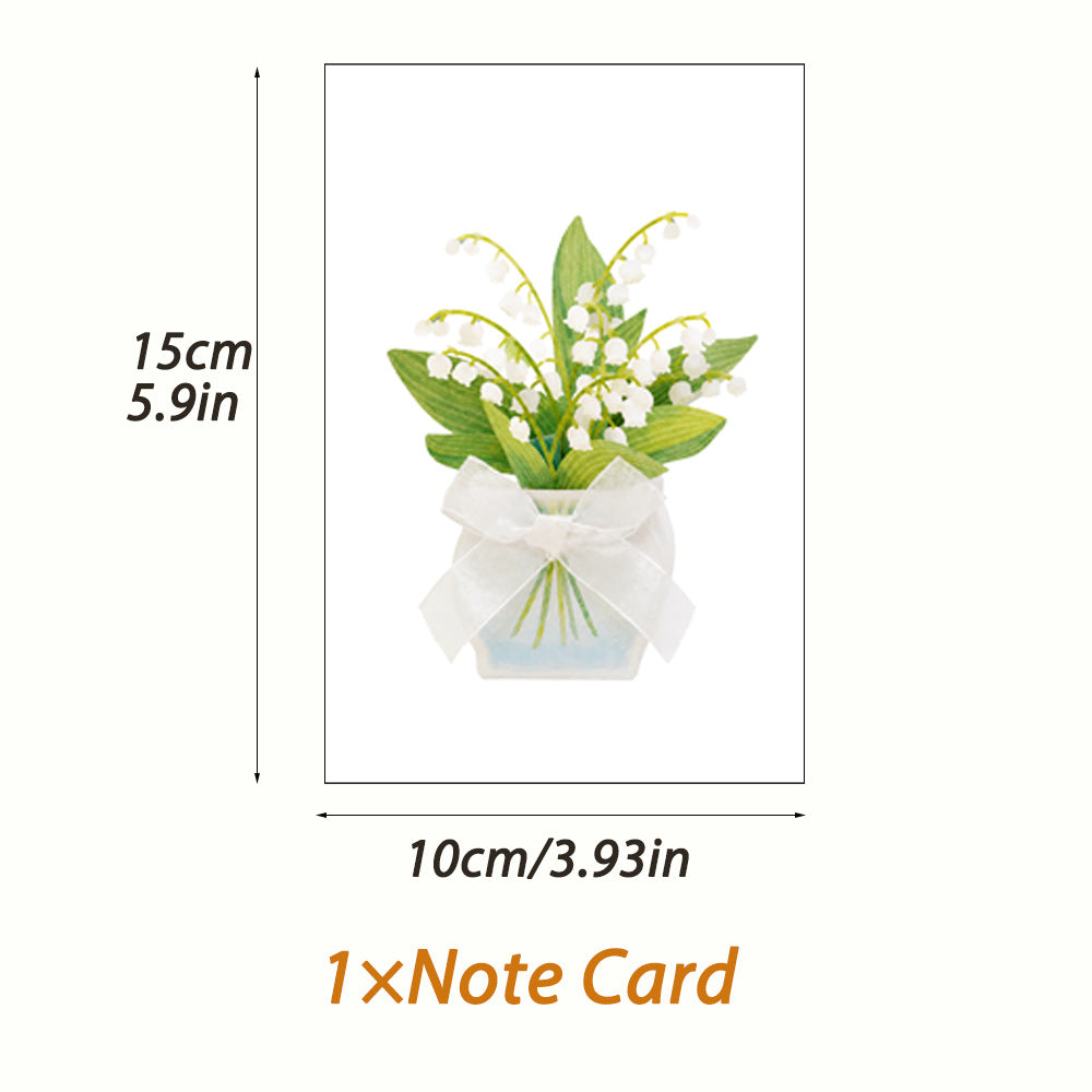 Fresh Lily of the Valley 3D Pop Up Card with Ribbon Bow | Flower Bouquet Greeting Card with Envelope & Note Card