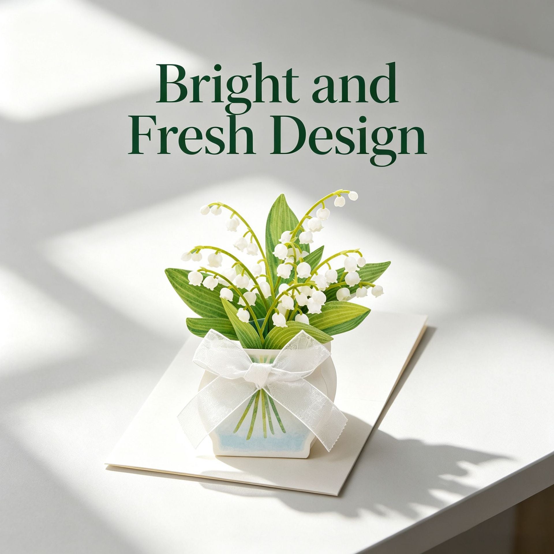 Fresh Lily of the Valley 3D Pop Up Card with Ribbon Bow | Flower Bouquet Greeting Card with Envelope & Note Card