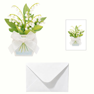 Fresh Lily of the Valley 3D Pop Up Card with Ribbon Bow | Flower Bouquet Greeting Card with Envelope & Note Card