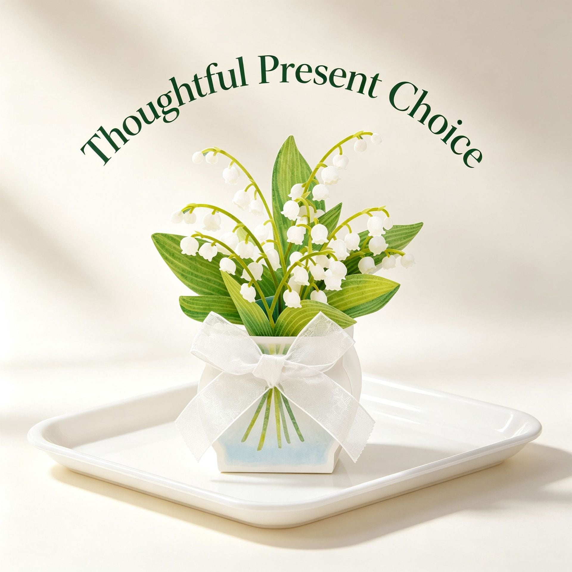 Fresh Lily of the Valley 3D Pop Up Card with Ribbon Bow | Flower Bouquet Greeting Card with Envelope & Note Card