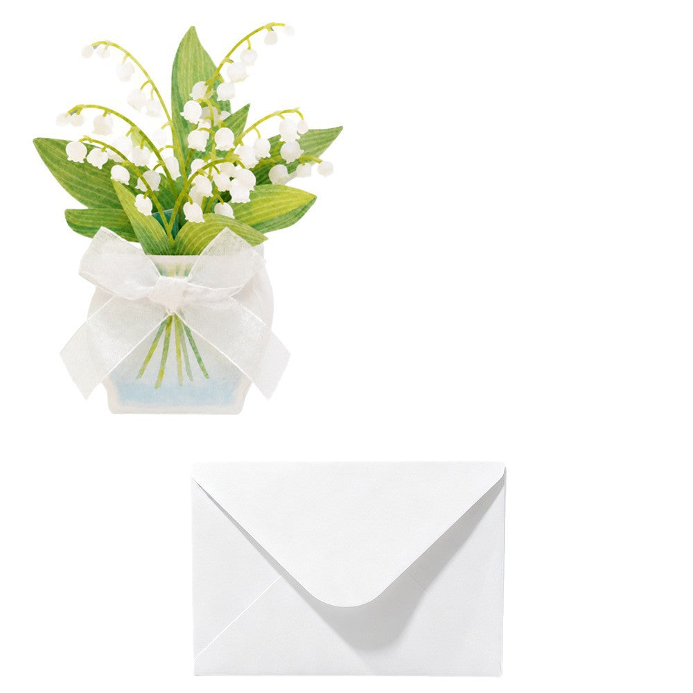 Fresh Lily of the Valley 3D Pop Up Card with Ribbon Bow | Flower Bouquet Greeting Card with Envelope & Note Card