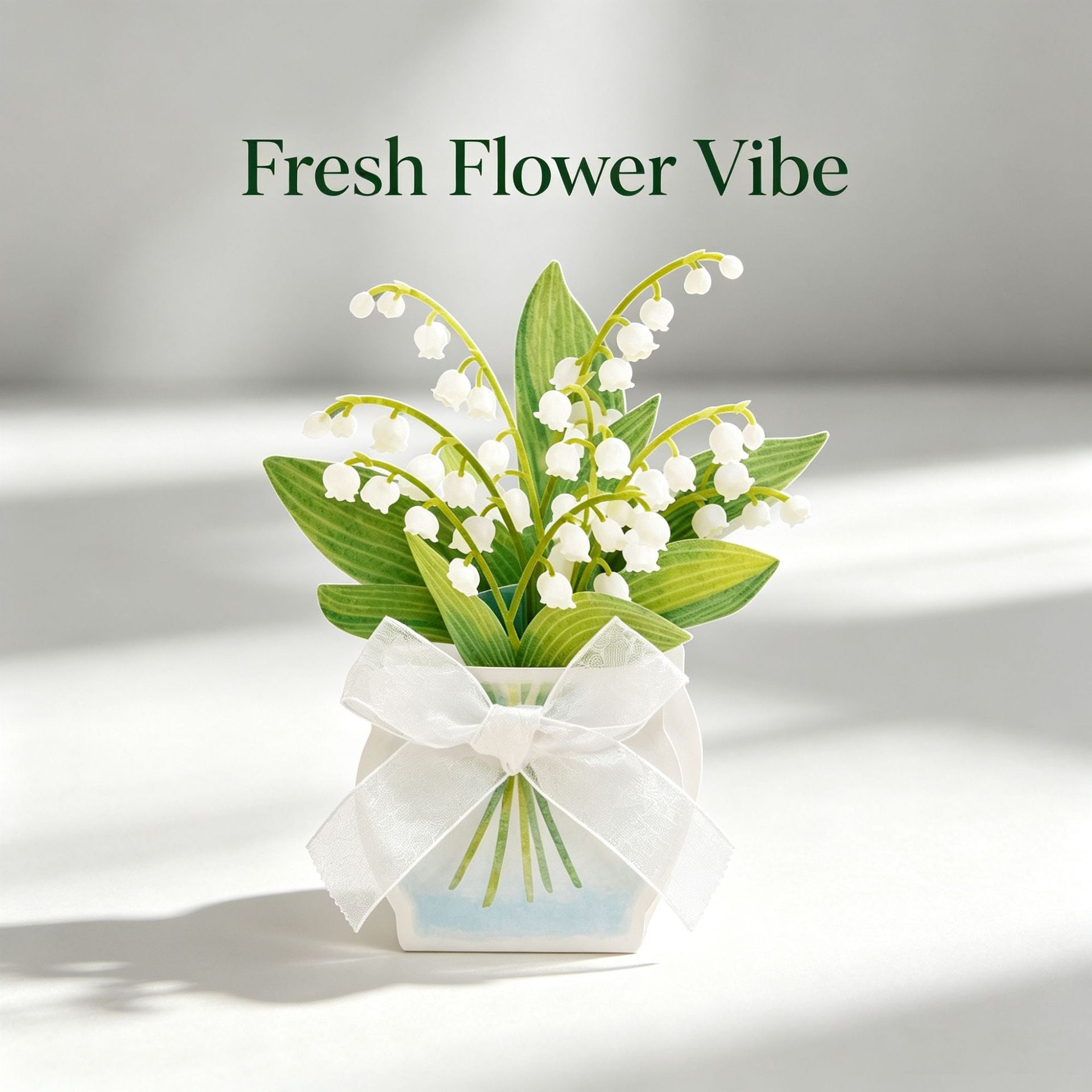 Fresh Lily of the Valley 3D Pop Up Card with Ribbon Bow | Flower Bouquet Greeting Card with Envelope & Note Card