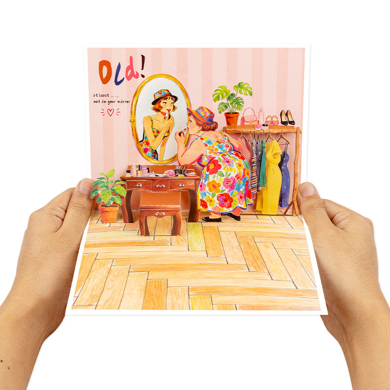 Funny 90° 3D Pop-Up Birthday Card for Women