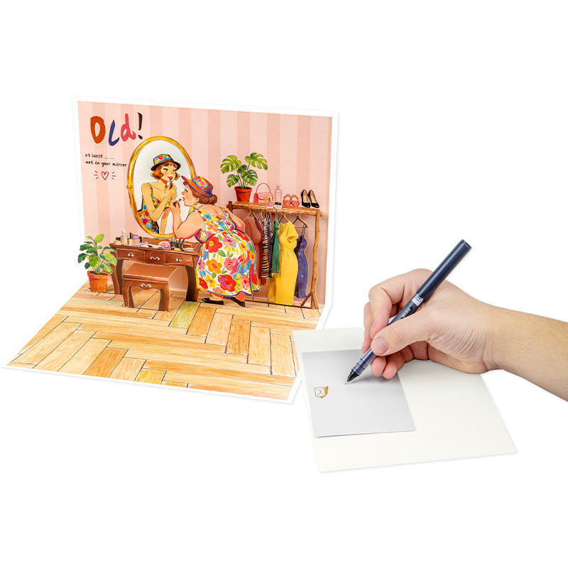 Funny 90° 3D Pop-Up Birthday Card for Women