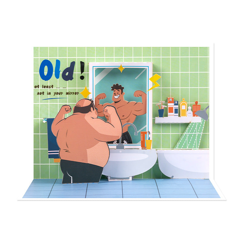 unny 3D Pop-Up Birthday Card for Men – Humorous Mirror Muscle Design, 90° Pop Up Greeting Card for Husband, Boyfriend, Dad, Friend
