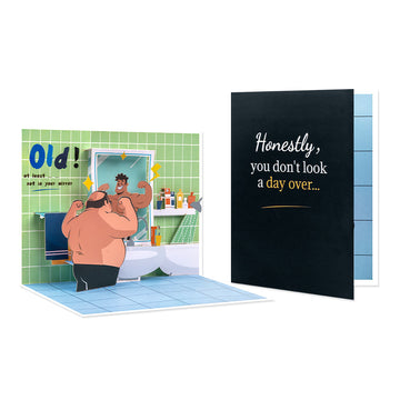 unny 3D Pop-Up Birthday Card for Men – Humorous Mirror Muscle Design, 90° Pop Up Greeting Card for Husband, Boyfriend, Dad, Friend