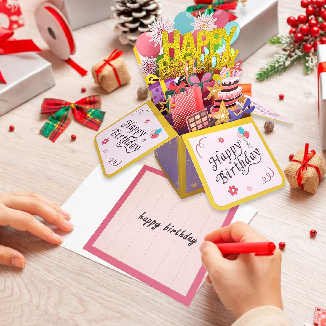 Funny Happy Birthday Pop Up Card, Sweet 3D Birthday Gift Box for Adults and Kids with Envelopes, Unique Handmade Foldable Celebration Cards for Daughter, Son, Mom, Dad, Friend