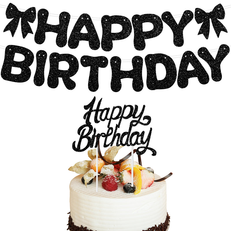 Premium Glitter Happy Birthday Banner & Cake Topper Set – Sparkly Cursive Letter Garland Party Decorations