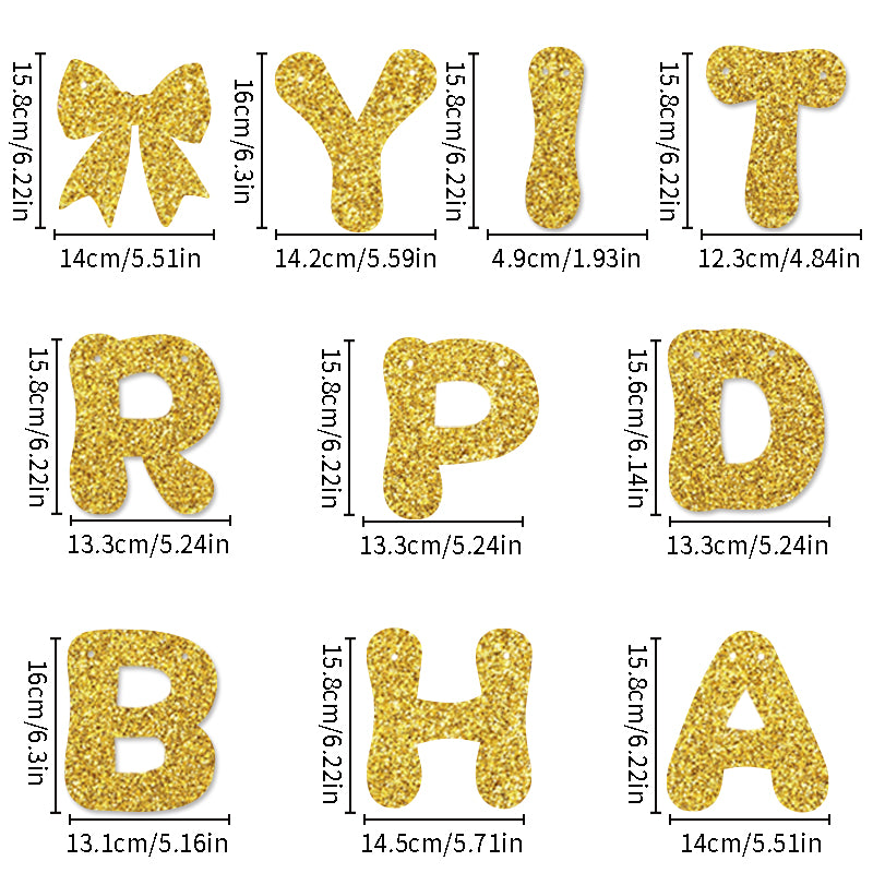 Glitter Happy Birthday Banner with Bows - Premium Sparkle Birthday Bunting Garland Party Decorations for Women, Men, Kids, Girls & Boys (Black, Pink, Gold, Blue)