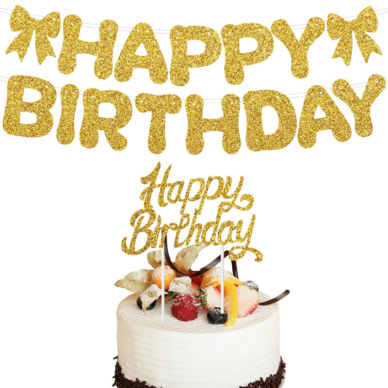 Premium Glitter Happy Birthday Banner & Cake Topper Set – Sparkly Cursive Letter Garland Party Decorations