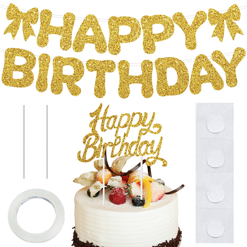 Premium Glitter Happy Birthday Banner & Cake Topper Set – Sparkly Cursive Letter Garland Party Decorations