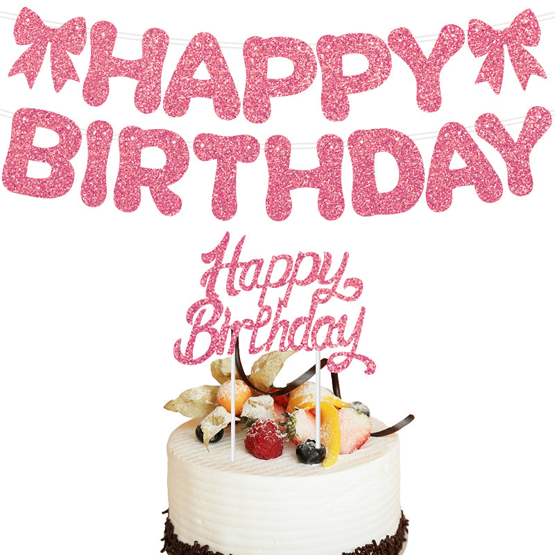 Premium Glitter Happy Birthday Banner & Cake Topper Set – Sparkly Cursive Letter Garland Party Decorations