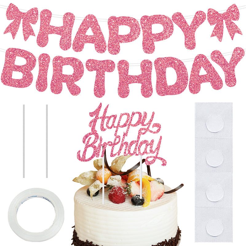 Premium Glitter Happy Birthday Banner & Cake Topper Set – Sparkly Cursive Letter Garland Party Decorations