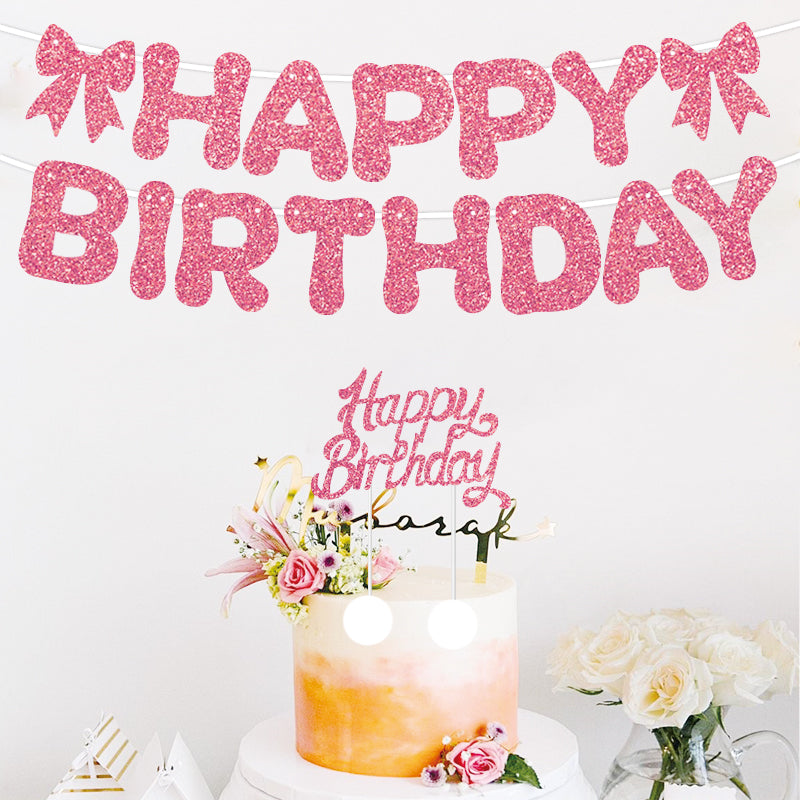 Premium Glitter Happy Birthday Banner & Cake Topper Set – Sparkly Cursive Letter Garland Party Decorations