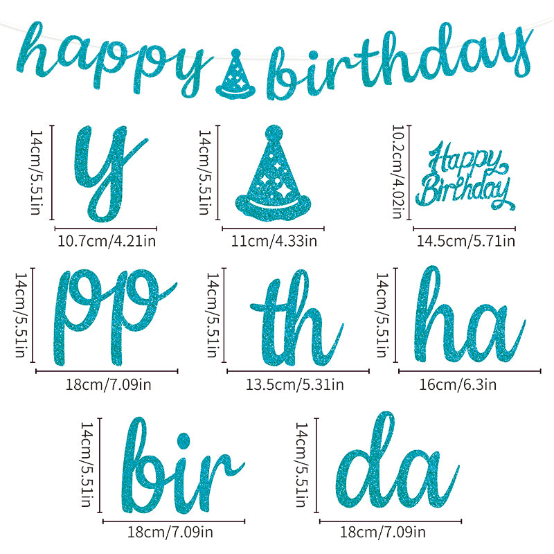 Glitter Happy Birthday Banner with Bows - Premium Sparkle Birthday Bunting Garland Party Decorations for Women, Men, Kids, Girls & Boys (Black, Pink, Gold, Blue)