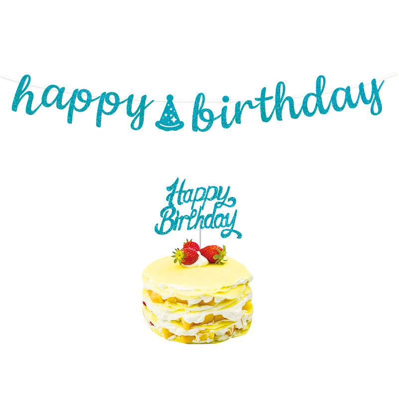 Premium Glitter Happy Birthday Banner & Cake Topper Set – Sparkly Cursive Letter Garland Party Decorations